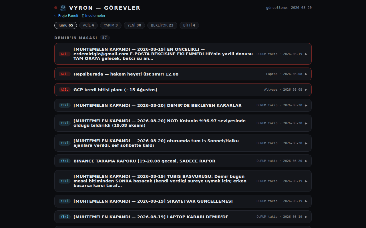 AgentOS görev paneli ekran görüntüsü
